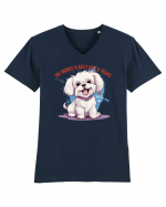 THE ANSWER IS BELLY RUBS & TREATS - Bichon Tricou mânecă scurtă guler V Bărbat Presenter