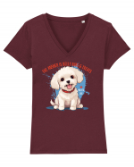 THE ANSWER IS BELLY RUBS & TREATS 2 - Bichon Tricou mânecă scurtă guler V Damă Evoker