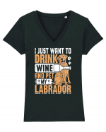 I JUST WANT TO DRINK WINE AND PET MY LABRADOR Tricou mânecă scurtă guler V Damă Evoker