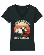 Chase Sunsets, Hug Pandas Tricou mânecă scurtă guler V Damă Evoker