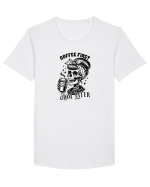 Moda rebelă pt mame moderne - Coffee first mom later Tricou mânecă scurtă guler larg Bărbat Skater
