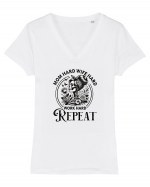 Moda rebelă pt mame moderne - Mom hard wife hard work hard repeat Tricou mânecă scurtă guler V Damă Evoker