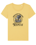 Moda rebelă pt mame moderne - Mom hard wife hard work hard repeat Tricou mânecă scurtă guler larg fitted Damă Expresser