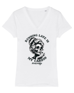 Moda rebelă pt mame moderne - Running late is my cardio Tricou mânecă scurtă guler V Damă Evoker