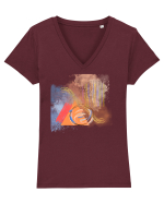 Abstract Design Tricou mânecă scurtă guler V Damă Evoker