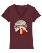 Romania Brasov etno logo Tricou mânecă scurtă guler V Damă Evoker