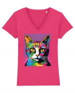 Pop Art  Cat Tricou mânecă scurtă guler V Damă Evoker