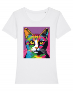 Pop Art  Cat Tricou mânecă scurtă guler larg fitted Damă Expresser