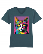 Pop Art  Cat Tricou mânecă scurtă guler V Bărbat Presenter