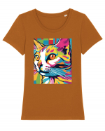 Pop Art  Cat Tricou mânecă scurtă guler larg fitted Damă Expresser