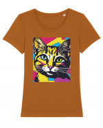 Pop Art  Cat Tricou mânecă scurtă guler larg fitted Damă Expresser