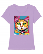 Pop Art  Cat Tricou mânecă scurtă guler larg fitted Damă Expresser