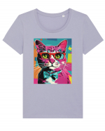 Pop Art  Cat Tricou mânecă scurtă guler larg fitted Damă Expresser