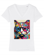 Pop Art  Cat Tricou mânecă scurtă guler V Damă Evoker