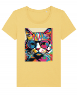 Pop Art  Cat Tricou mânecă scurtă guler larg fitted Damă Expresser