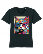 Pop Art  Cat Tricou mânecă scurtă guler V Bărbat Presenter