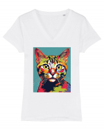 Pop Art  Cat Tricou mânecă scurtă guler V Damă Evoker