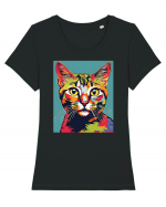 Pop Art  Cat Tricou mânecă scurtă guler larg fitted Damă Expresser