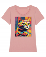 Pop Art  Cat Tricou mânecă scurtă guler larg fitted Damă Expresser