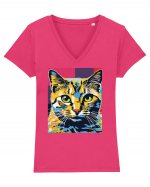 Pop Art  Cat Tricou mânecă scurtă guler V Damă Evoker