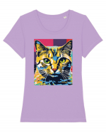 Pop Art  Cat Tricou mânecă scurtă guler larg fitted Damă Expresser