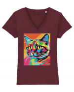 Pop Art  Cat Tricou mânecă scurtă guler V Damă Evoker