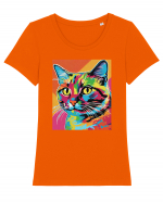 Pop Art  Cat Tricou mânecă scurtă guler larg fitted Damă Expresser