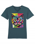 Pop Art  Cat Tricou mânecă scurtă guler V Bărbat Presenter