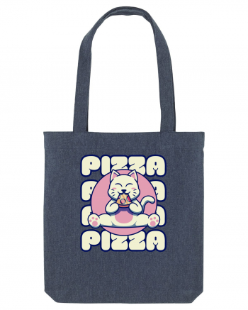 Cute kawaii cat eating pizza Midnight Blue