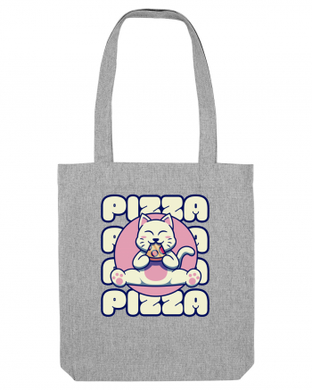 Cute kawaii cat eating pizza Heather Grey