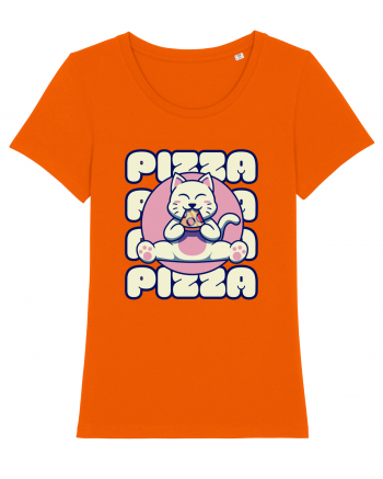 Cute kawaii cat eating pizza Bright Orange