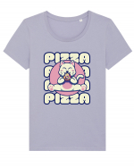 Cute kawaii cat eating pizza Tricou mânecă scurtă guler larg fitted Damă Expresser