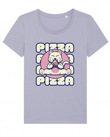 Cute kawaii cat eating pizza Lavender