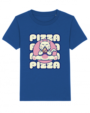 Cute kawaii cat eating pizza Majorelle Blue