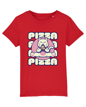 Cute kawaii cat eating pizza Red