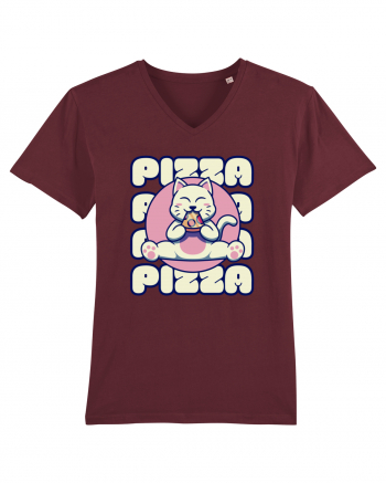 Cute kawaii cat eating pizza Burgundy