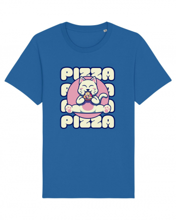 Cute kawaii cat eating pizza Royal Blue