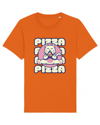 Cute kawaii cat eating pizza Bright Orange