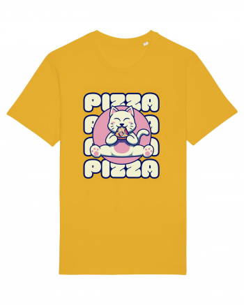 Cute kawaii cat eating pizza Spectra Yellow