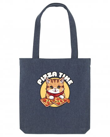 Cute kawaii cat eating pizza Midnight Blue