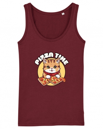 Cute kawaii cat eating pizza Burgundy