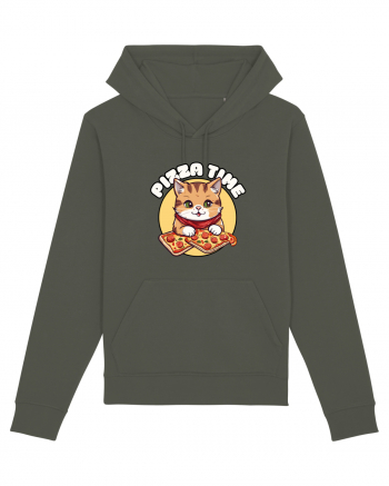 Cute kawaii cat eating pizza Khaki