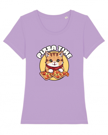 Cute kawaii cat eating pizza Lavender Dawn