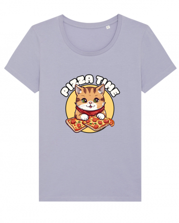 Cute kawaii cat eating pizza Lavender