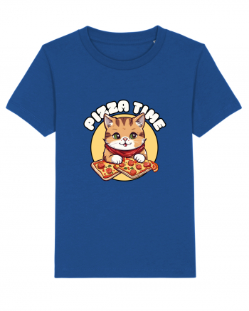 Cute kawaii cat eating pizza Majorelle Blue