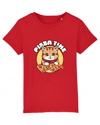 Cute kawaii cat eating pizza Red