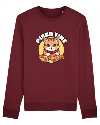 Cute kawaii cat eating pizza Burgundy