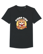 Cute kawaii cat eating pizza Tricou mânecă scurtă guler larg Bărbat Skater