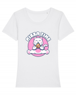 Cute kawaii cat eating pizza Tricou mânecă scurtă guler larg fitted Damă Expresser