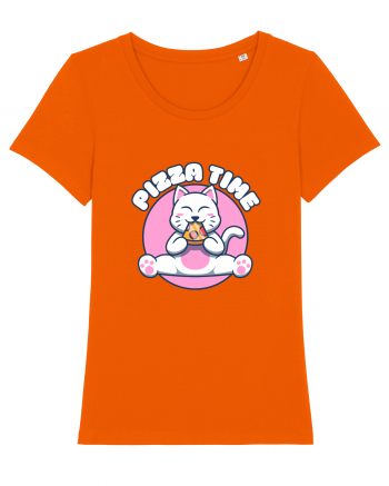 Cute kawaii cat eating pizza Bright Orange